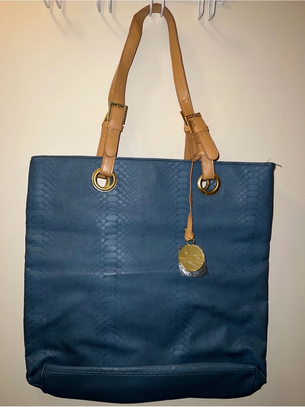 New-Blue Tote Bag with Tan Straps